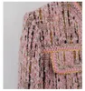 Spring Pink Contrast Trim Tweed Jacket de manga comprida no pescoço de painéis de painéis de casaco clássico casaco curto fora de roupa A2N086447