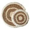 Natural Woven Placemats Straw Braided Tablemats Handmade Water Hyacinth Round Tassel Boho No-Slip Heat Resistant Rattan Table Mat MJ1114