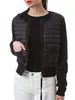 Womens Leather Faux 104170 Luxury Designer Light Knit Down Jacket Women Autumn Winter Ladies Long Sleeve Patchwork Knitted Zipper Black M4 221115