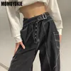 Jeans de mujer Harajuku Pantalones rectos de cintura alta para mujer Streetwear Pantalones de mezclilla de moda para mujer Casual Loose Slim Irregular Line 221115