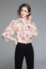 Blouses pour femmes printemps été automne piste rouge papillon imprimé revers col lanterne manches OL femmes fête tempérament décontracté t-shirts