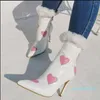 Botas sexy fofas chapas brancas rosa e coloque -se no dedo do pé curto, senhoras altas saltos altos