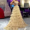 Charming Sky Blue Tier Boho Prom Dresses Spaghetti Strap Ruffles Tulle Layered Evening Party Gown Custom Made Arabic Dubai Wears