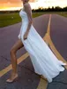 A-Line Wedding Dress Illusion Neck Chiffon Long Sleeve Country Beach Sexy with Pearls Split Front Bridal Party Gowns For Women 2023 Vestidos De Noiva