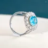 웨딩 반지 Bijoux Story Blue Zirconia Gemstones 기념일 파티 보석 크기 6-10을 가진 매력 여성을위한 럭셔리 참여