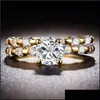 Bagues de cluster Cubique Zircon Diamant Combinaison Bague Sie Gold Engagement Anneaux De Mariage Couple Femmes Mode Bijoux Drop Delive Dhoaq