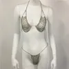 Tops da bagno con diamanti in cristallo lucido d'oro in argento a 2 pezzi set di reggiseno a bassa taglio backless top sexy bikini hot mutande da donna matching set da bagno