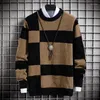 Men's Sweaters Spring Autumn Nylon Men's Sweater Round Collar Long Sleeve Pullover Loose Knitted Plaid Fashion Casual