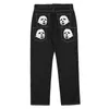 Jeans para mujer Y2K Emo Hombres Moda Negro Streetwear Casual Skull Straight Pierna ancha Pantalones cargo Baggy Denim Pantalones Low Rise Alt Ropa 221115