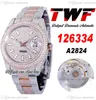 TWF V3 Full Diamonds A2824 Orologio da uomo automatico Whtie Two Tone RG White Stick Markers Quadrante con pavé di diamanti e cinturino in acciaio 904L completamente ghiacciato Orologi Puretime F6