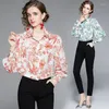 Blouses pour femmes printemps été automne piste rouge papillon imprimé revers col lanterne manches OL femmes fête tempérament décontracté t-shirts