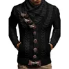 Mens Sweaters autumn and winter European American mens high collar button ox horn leather knitted cardigan sweater 221115