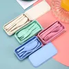 Collapsible Travel Utensil Set with Case Wheat Straw Reusable Chopsticks Spoon Fork Sets for Kids Adult