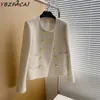 Femmes en cuir Faux luxe vestes femmes automne hiver bleu Tweed jaune noir Plaid Blazer blanc double boutonnage haut court 221115