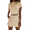 Femmes Survêtements Deux Pièces Ensemble Femmes Été Casual Crop Top Femme Vêtements Survêtement Poches Lâche Shorts Ropa Mujer Ensemble Femme