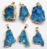 Colares pendentes 6pcs Green Green Irregular Crystal Quartz Geode Druzy para brincos de colar de jóias diy