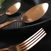 Ensembles de vaisselle 24pcs KuBac Hommi Matte Gold Ensemble en acier inoxydable Couteau à dîner Fourchette Couverts Service pour 4 Drop