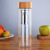 350 / 450Ml Bouteille d'eau en verre à double paroi Infuseur à thé Bureau Tasse à thé Filtres en acier inoxydable Couvercle en bambou Voyage Drinkware FY5505 ss1207