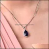 Pendant Necklaces Blue Red Diamond Water Drop Necklace Rose Gold Chains Women Crystal Necklaces Fashion Jewelry Gift Delivery Pendant Dhfb0