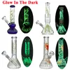 Unique UV Beaker Bongs Glow In The Dark Hookahs Heady Glass Bongs Jellyfish Spider Web Pipe Arms Tree Perc Water Pipes 9 Inch 11Inch Dab Rigs With Bowl