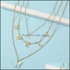 Anhänger Halsketten MTI Schicht Honig Schmetterling Anhänger Halsketten Stapeln Gold Ketten Choker Halskette Kragen Für Frauen Mode Schmuck Dhqs3