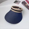 Wide Brim Hats W146 Spring And Summer Card-Type Sunscreen Sun Hat Female Empty Top Cool Straw No Parent-Child