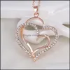 Pendentif Colliers Double cristal coeur pendentif collier chaînes en or pour les femmes bijoux de mode cadeau livraison directe colliers pendentifs Dhskp