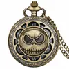 Steampunk Pocket Watch Skull Cover Hollow Flower Case Men Men Women Quartz Analoge horloges ketting hanger kettingklok