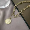 Choker Adolph Korean Head Coin Pendant Necklace Gold Round Multilayer Statement Chain Collar Necklaces Jewelry For Women