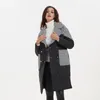 Kadınlar Down Parkas Malina Turn -yaka Moda Patchwork Houndstooth Coats Zarif gevşek uzun pamuklu ceket kadın bayanlar jp 221115