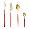 Set di posate in acciaio inossidabile specchio oro coltello cucchiaio forchetta cucchiaio da dessert imposta regali di Natale in cucina