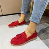 Dress Shoes Boots 2023 Suede Flat Shoes Women Slip On Loafers Leather Fringe Decor Causal Summer Walk Mules Spring 221116