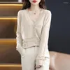 Kadın Örgü Kaşmir hırka Kadınlar Sonbahar/Kış Yün Kazak Günlük İçi Boş Örgü Ovaya V-Neck Ladies Üstleri Gevşek Ceket Tüm Mevsimler