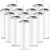 Склад США склады 20 унций Бланки Сублимация стали стальные кофейные кружки чайные чайные кружки с пластиковой соломой и крышкой SS1116