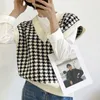 Women's Vests Women Houndstooth Loose Knitted Vest Sweater V Neck Sleeveless Thick Casual Suits Female Waistcoat Chic Tops 17502 221116