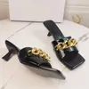 nieuwe mode damespantoffels luxe designer schoenen met hoge hakken outdoor antislip strandschoenen leren ketting halve lade geleikleur visgraat rubberen zool 36-42