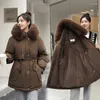 Trench da donna Giacca fodera in lana Donna Inverno 2022 Moda coreana Cappotto da neve caldo e spesso solido con cappuccio e collo in pelliccia Casual femminile