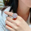 Bröllopsringar Elegant Pink Cut Flower Gemstone Ring Silver Fashion Cubic Zirconia for Women39 Open Party Engagement Smycken GIF3210799