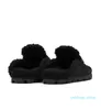 Сандалии Shearling Home Slides Flats Обувь для прогулок на зимних теплых тапочках, детализируя мягкое комфортное скольжение на повседневной обнаженной черной 066
