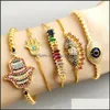 Charm Bracelets Rainbow Crystal Hand Eye Bracelets Gold Pl Adjustable String Chains Diamond Women Bracelet Fashion Jewelry Drop Deliv Dhbyg