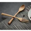 Geschirr-Sets 2 teile/satz Holz Einfarbig Löffel Gabel Kochgeschirr Set Für Haushalts Restaurant