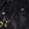 Survêtements noirs Ripped Star Patch Ensembles 2 pièces pour hommes Veste en jean mince à la mode assortie à un jean skinny extensible porté au printemps Hol269e