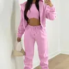 Women's Two Piece Pants Tracksuit For Women Sports Set 3 Casual Long Sleeve Zip Up Hoodie Jogging Sets Ribbed Tank High Waist Three Suit