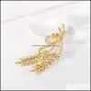 Pins Brooches Gold Wheat Sheaf Brooch Pin Business Suit Tops Wedding Dress Cor Pearl Rhinestone Brooches For Women Men Fashion Jewe Dhdtr