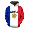 Hoodies masculins 2022 France National Flag Vêtements pour hommes Hoodie Hip Hop Sweetshirt 3D Print Jacket Harajuku Pullover Sudaderas Wholesale