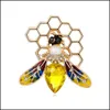 Broches Broches Cristal Émail Nid d'abeille Abeille Broche Costume D'affaires Tops Strass Cor Broches Pour Femmes Hommes Bijoux De Mode Drop Dhctm