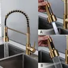 Torneiras de cozinha 1pc Brass escovadas Torneira de ouro LED LED LUZ AMERICANO AMERICANO GRANDE E TAP CIRO COM 2 HOSES