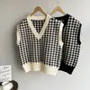 Women's Vests Women Houndstooth Loose Knitted Vest Sweater V Neck Sleeveless Thick Casual Suits Female Waistcoat Chic Tops 17502 221116