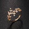 Bagues de mariage doigt réglable pour femmes feuilles de luxe ouvertes couleurs cz cz ride cadeau de mode bijoux en gros