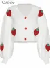 Maglieria da donna Tees Cute Strawberry Kintted Manica lunga Sciolto Cappotto monopetto Donna Autunno Moda Addensare Caldo Cardigan Maglione Streetwear 221117